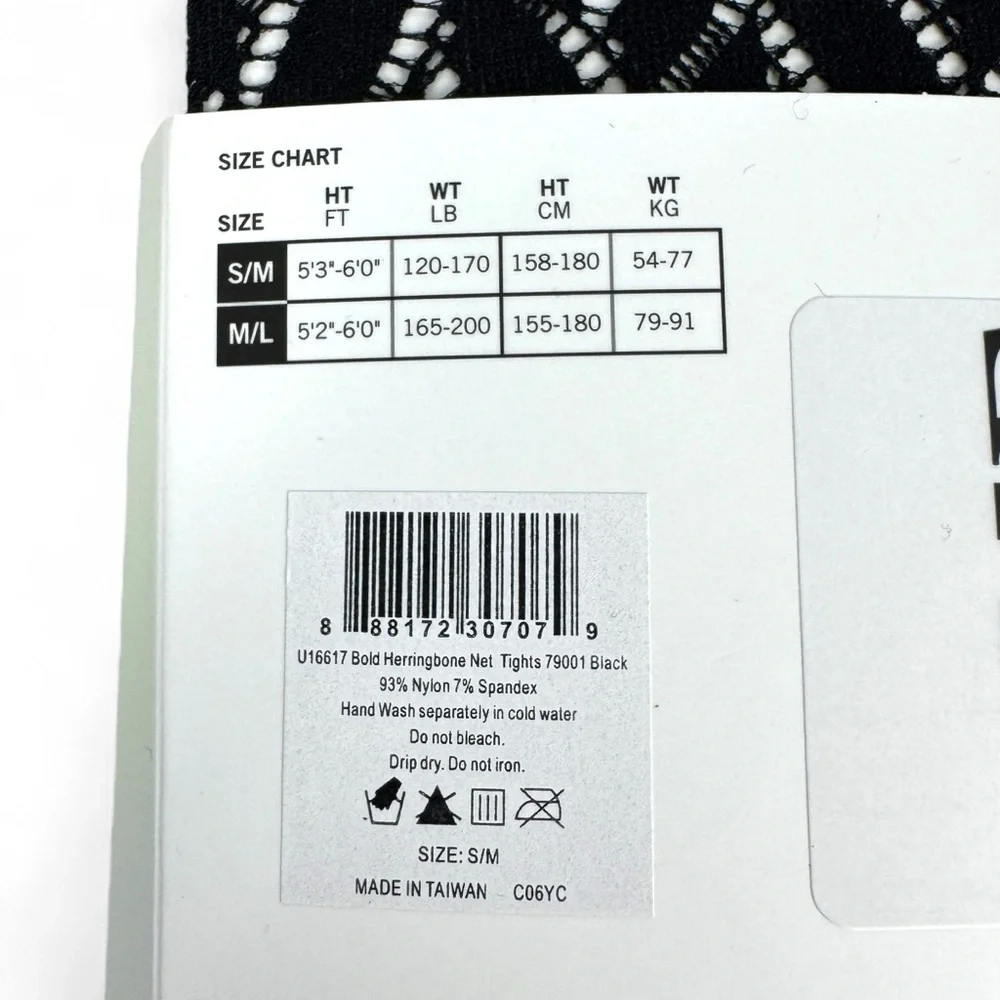 Hue‎ Black Herringbone Net Tights Womens Size S/M 120-170 Lbs